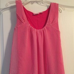 New York & Co Pink & White Zigzag Sleeveless Top